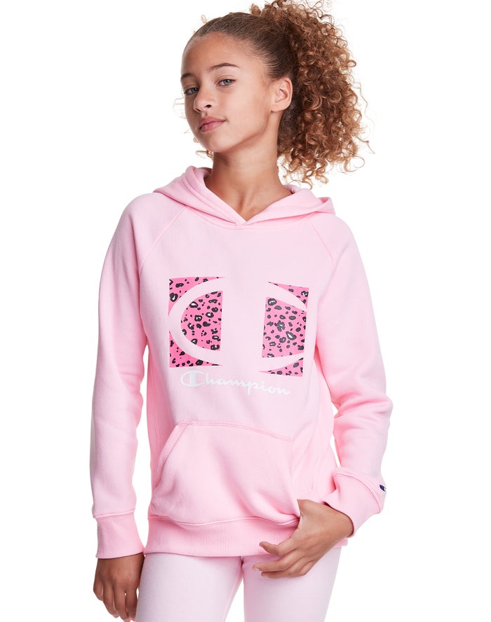 Champion Fleece Raglan Leopard Knockout Logo Kiz Çocuk Kapşonlu Sweatshirt Pembe ( BJKUCW863 )